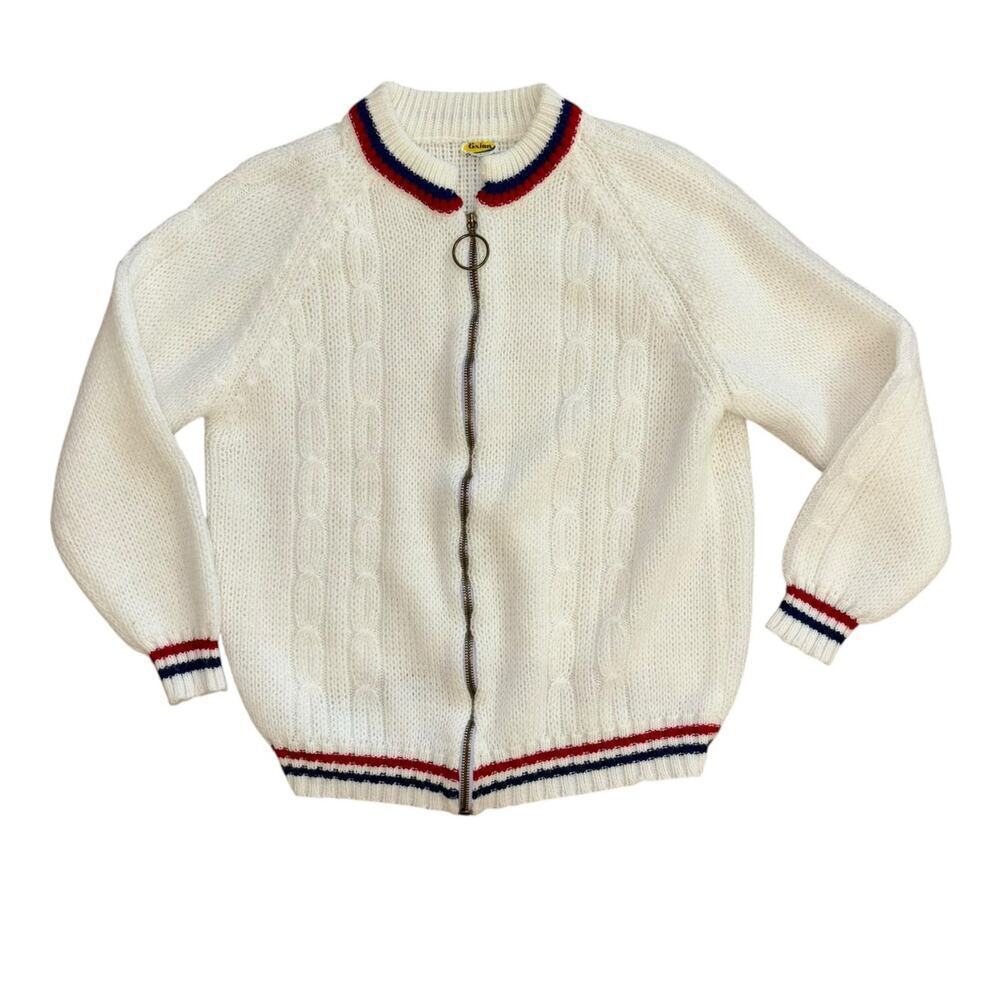 Grandpa Sweater Americana White Red Blue Women’s S/M Preppy Old Money Costal